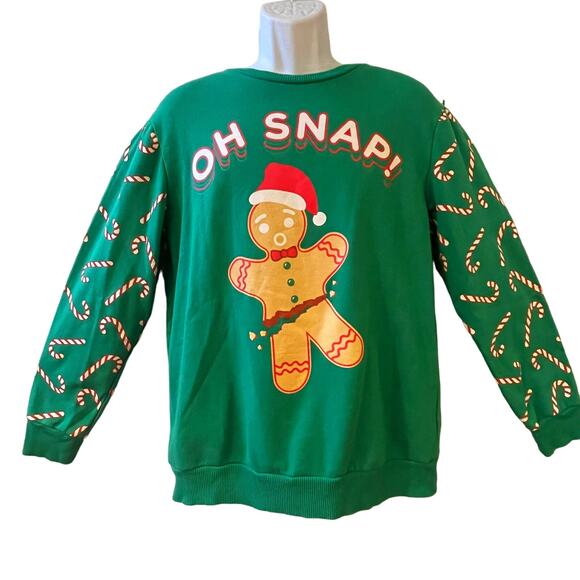 OH SNAP Broken Gingerbread Man Ugly Christmas Sweatshirt Size M - Picture 1 of 3